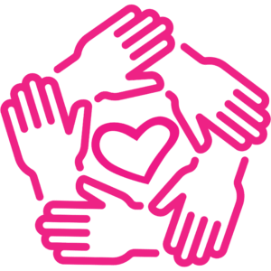 Decorative graphic of five hands intertwined with the CAPA heart in the center. The hands and heart are all CAPA pink.
