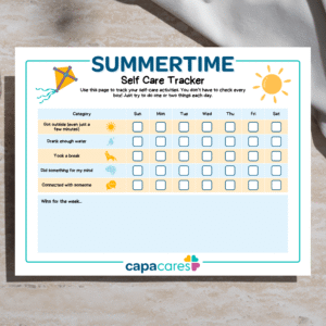 Picture of the "Summertime Self Care Tracker"